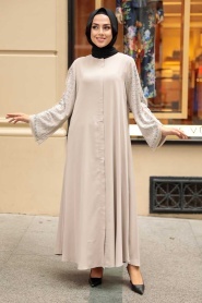  Neva Style - Beige Hijab Abaya 34821BEJ - Thumbnail