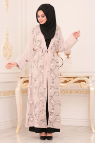 Neva Style - Beige Hijab Abaya 95720BEJ - Thumbnail