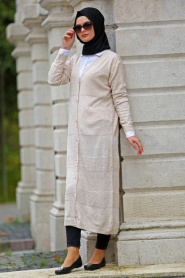 Neva Style - Beige Hijab Cardigan 15033BEJ - Thumbnail