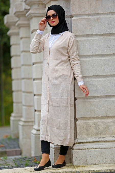 Neva Style - Beige Hijab Cardigan 15033BEJ