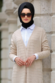 Neva Style - Beige Hijab Cardigan 15047BEJ - Thumbnail