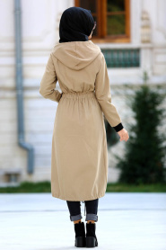Neva Style - Beige Hijab Coat 20170BEJ - Thumbnail