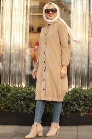 Neva Style - Beige Hijab Coat 9042BEJ - Thumbnail