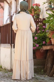 Neva Style - Beige Hijab Dress 2882BEJ - Thumbnail