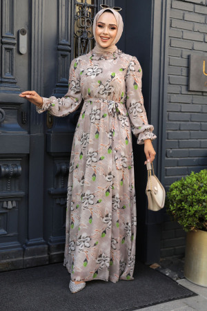 Beige Hijab Dress 29710BEJ - 2