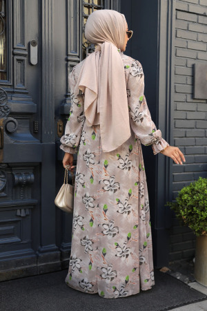 Beige Hijab Dress 29710BEJ - 3