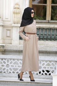 Neva Style - Beige Hijab Dress 3002BEJ - Thumbnail