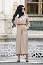 Neva Style - Beige Hijab Dress 3002BEJ - Thumbnail