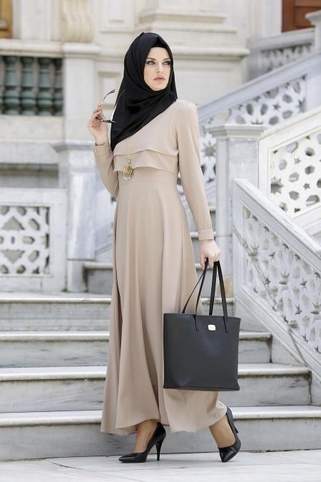 Neva Style - Beige Hijab Dress 3988BEJ - 1