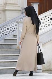 Neva Style - Beige Hijab Dress 3988BEJ - Thumbnail