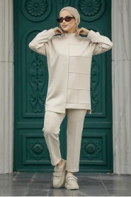 Neva Style - Beige Hijab Dual Suit 70801BEJ - Thumbnail