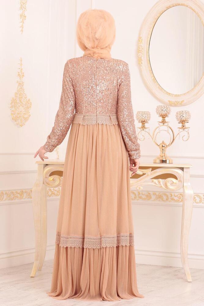 Neva Style - Long Sleeve Beige Modest Dress 8532BEJ - 2