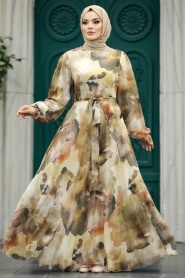 Neva Style - Beige Hijab For Women Dress 33095BEJ - Thumbnail
