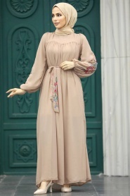 Neva Style - Beige Hijab For Women Dress 8889BEJ - Thumbnail