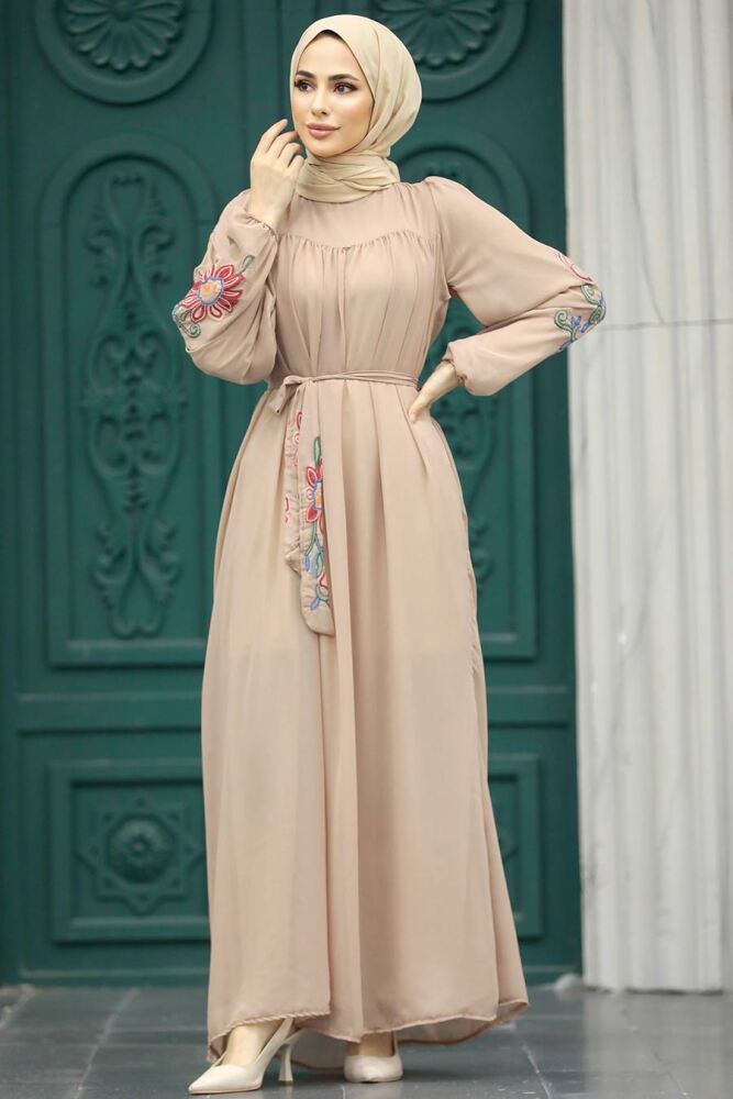 Beige Hijab For Women Dress 8889BEJ - 2