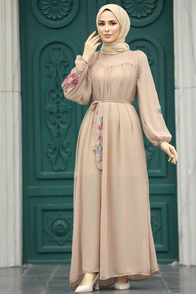 Beige Hijab For Women Dress 8889BEJ - 3