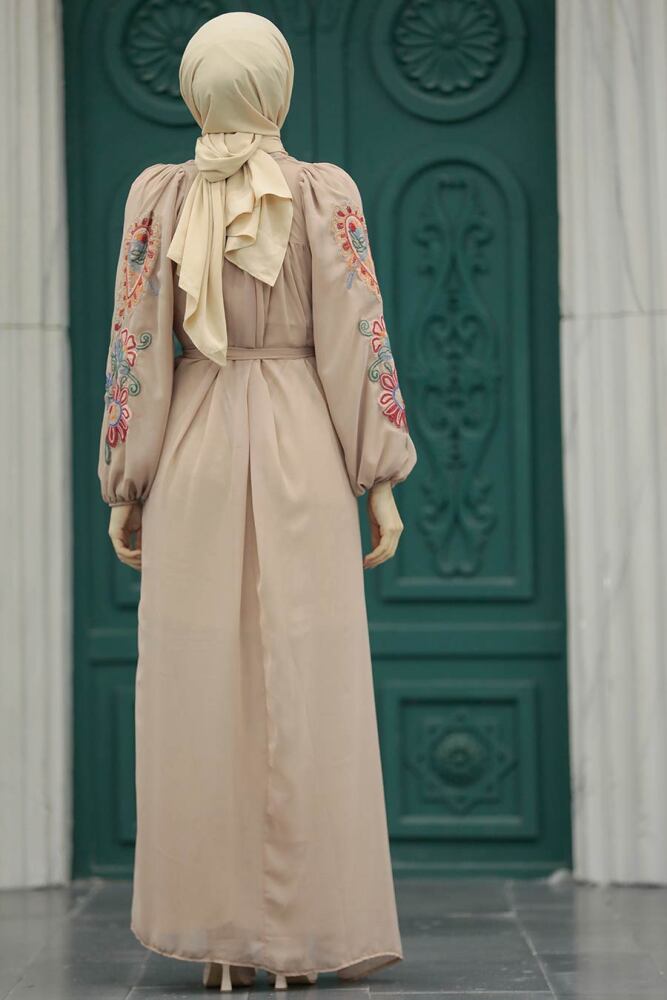 Beige Hijab For Women Dress 8889BEJ - 4