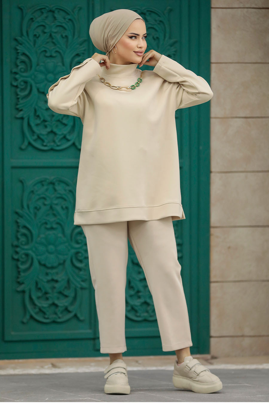 Neva Style - Beige Hijab For Women Dual Suit 70241BEJ