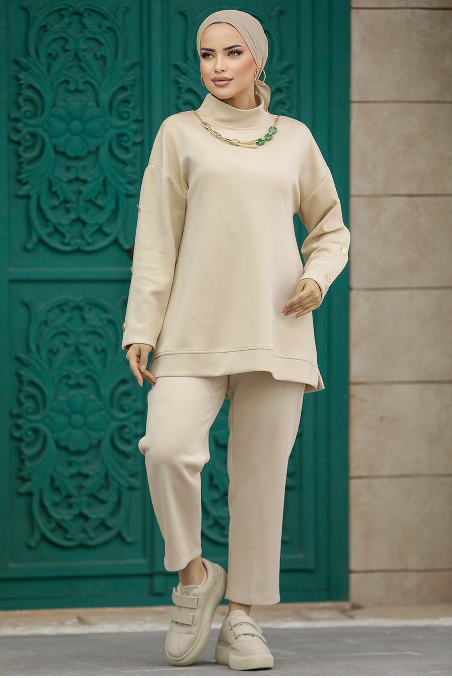 Neva Style - Beige Hijab For Women Dual Suit 70241BEJ