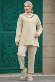 Neva Style - Beige Hijab For Women Dual Suit 70241BEJ - Thumbnail