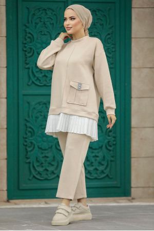 Beige Hijab For Women Dual Suit 7108BEJ - 1