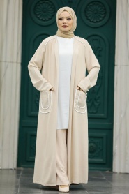 Neva Style - Beige Hijab For Women Kimono Triple Suit 80101BEJ - Thumbnail