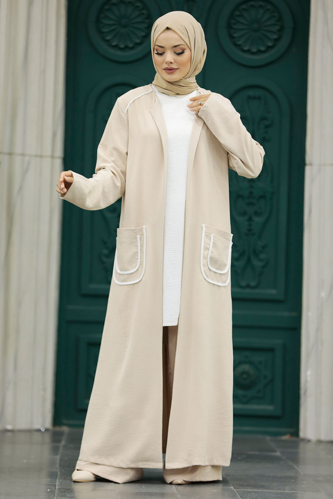 Beige Hijab For Women Kimono Triple Suit 80101BEJ - 1