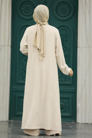 Beige Hijab For Women Kimono Triple Suit 80101BEJ - 5