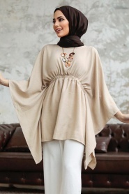 Neva Style - Beige Hijab For Women Poncho 41259BEJ - Thumbnail