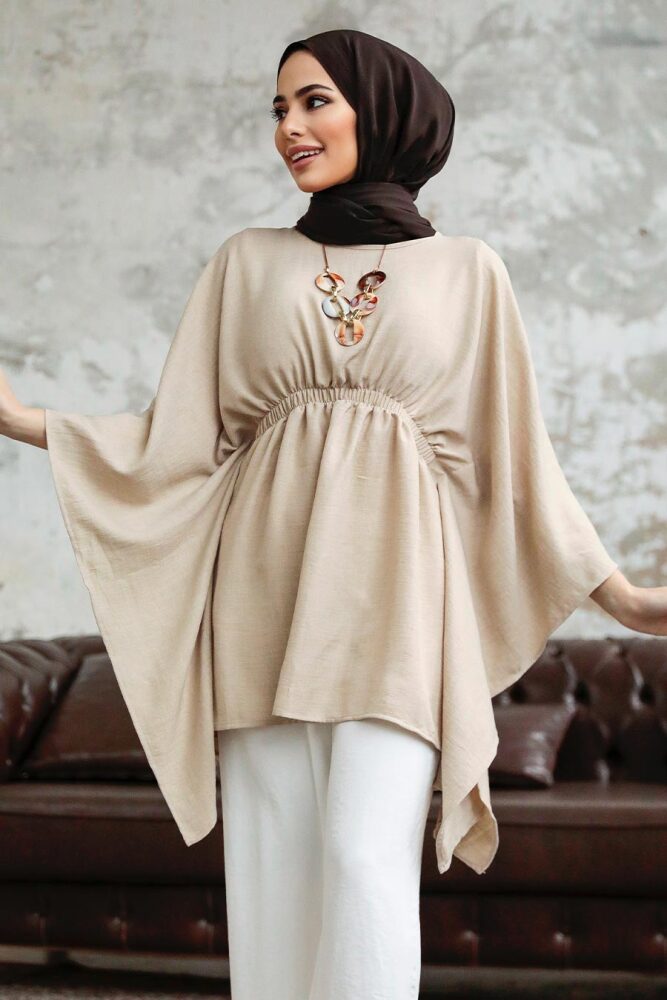 Neva Style - Beige Hijab For Women Poncho 41259BEJ - 2