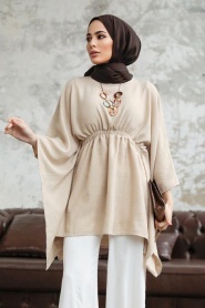 Neva Style - Beige Hijab For Women Poncho 41259BEJ - Thumbnail