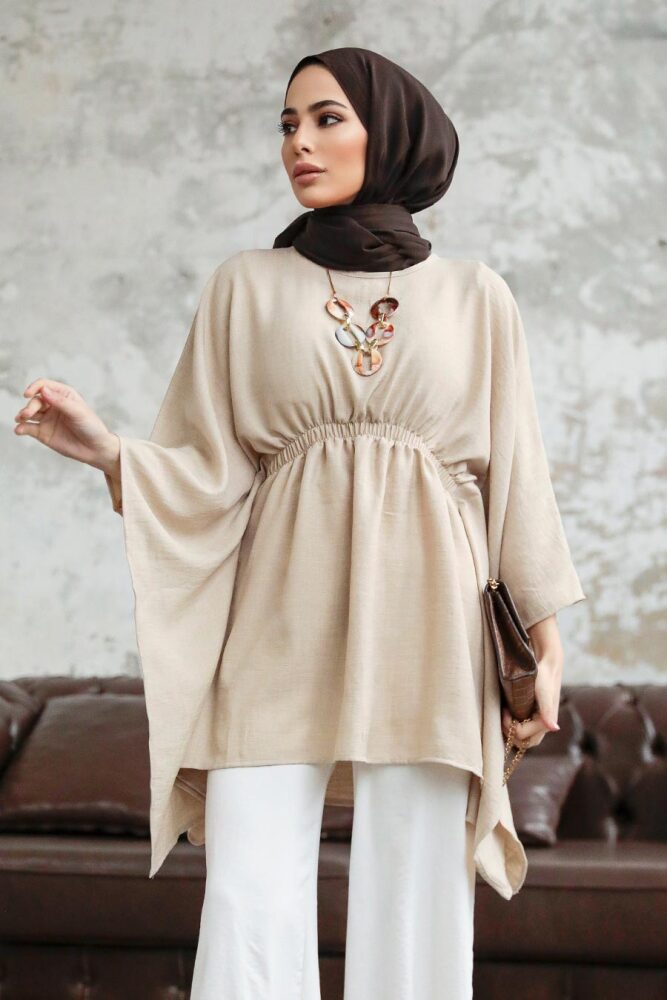 Neva Style - Beige Hijab For Women Poncho 41259BEJ - 3