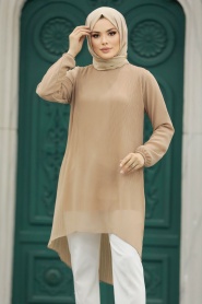 Neva Style - Beige Hijab For Women Tunic 91235BEJ - Thumbnail