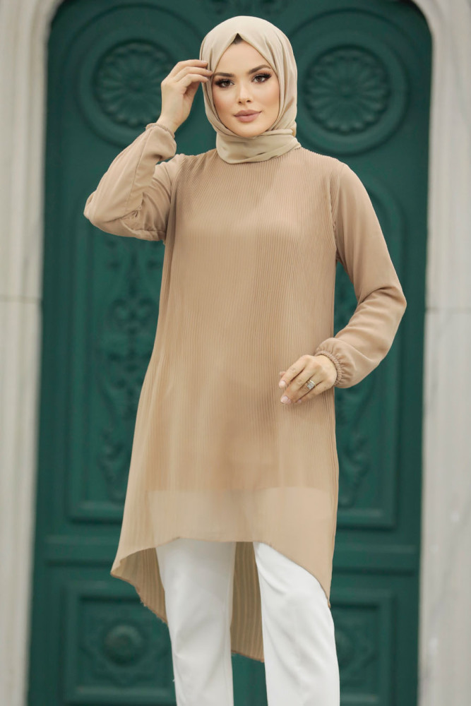 Beige Hijab For Women Tunic 91235BEJ - 2