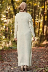 Neva Style - Beige Hijab Knitwear Dress 1048BEJ - Thumbnail
