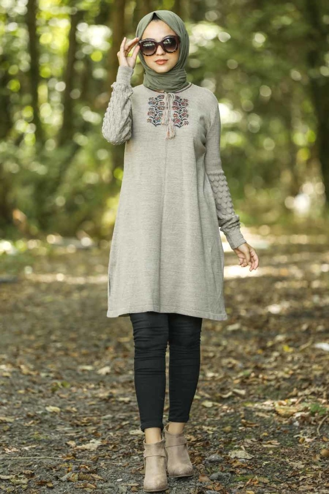 Neva Style - Beige Hijab Knitwear Tunic 14533BEJ - 1