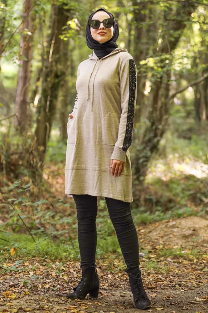 Neva Style - Beige Hijab Knitwear Tunic 14603BEJ - 2