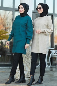 Neva Style - Beige Hijab Knitwear Tunic 2108BEJ - Thumbnail