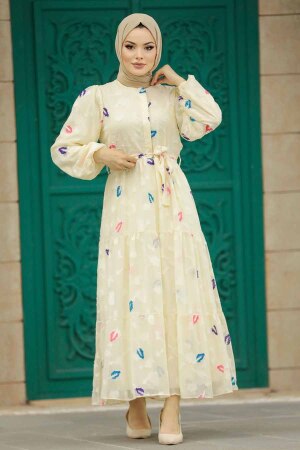 Beige Hijab Maxi Dress 13025BEJ - 2