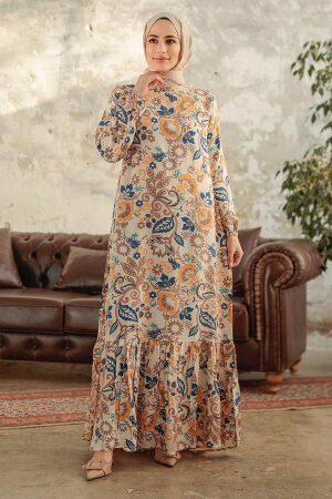 Beige Hijab Maxi Dress 15717BEJ - 2