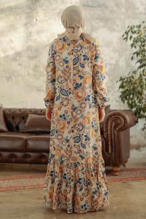 Beige Hijab Maxi Dress 15717BEJ - 3