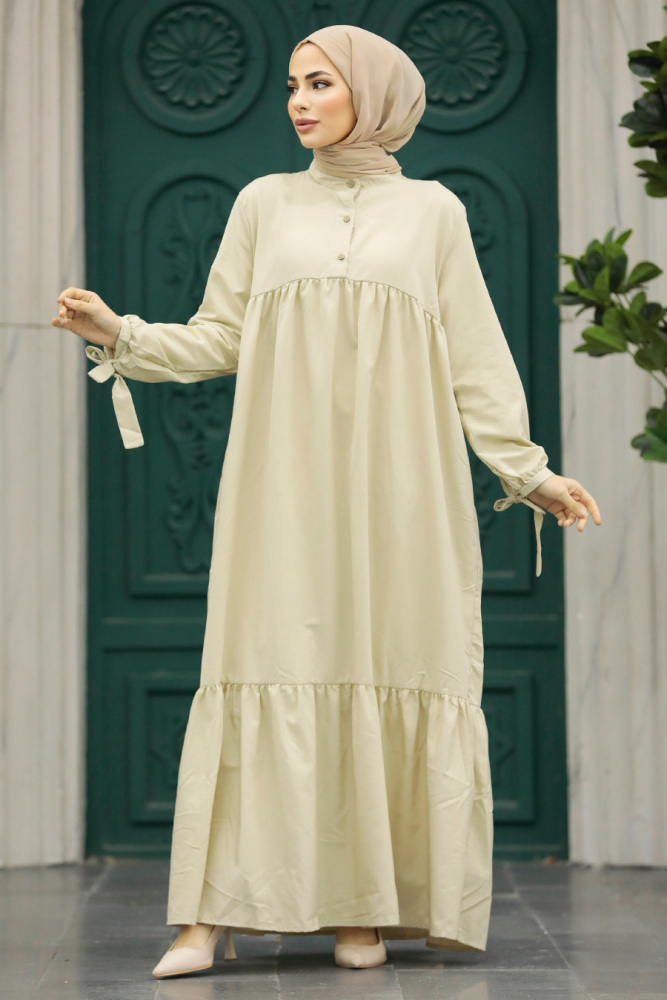 Beige Hijab Maxi Dress 50292BEJ - 1