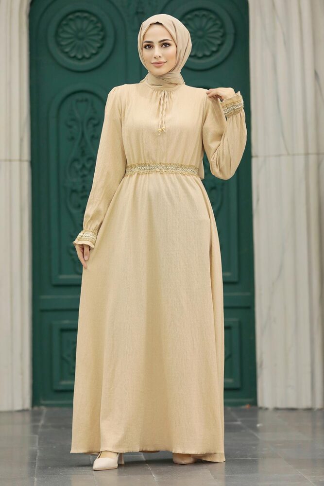 Beige Hijab Maxi Dress 5852BEJ - 2
