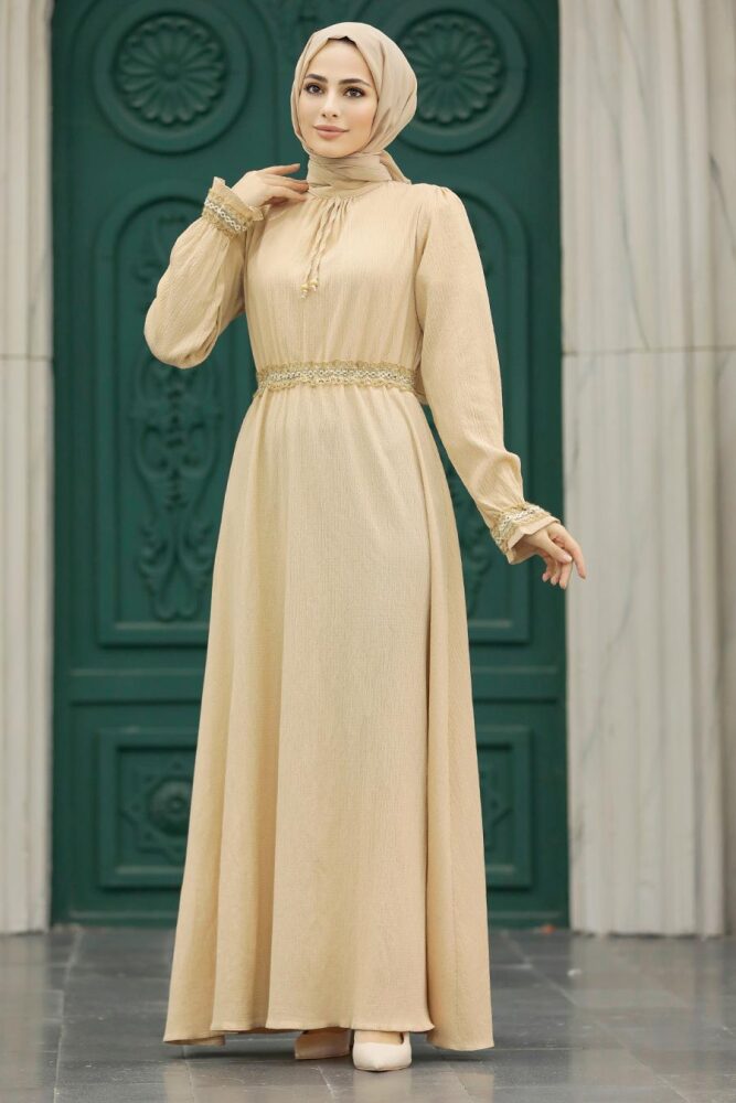 Beige Hijab Maxi Dress 5852BEJ - 1