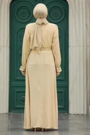 Neva Style - Beige Hijab Maxi Dress 5852BEJ - Thumbnail