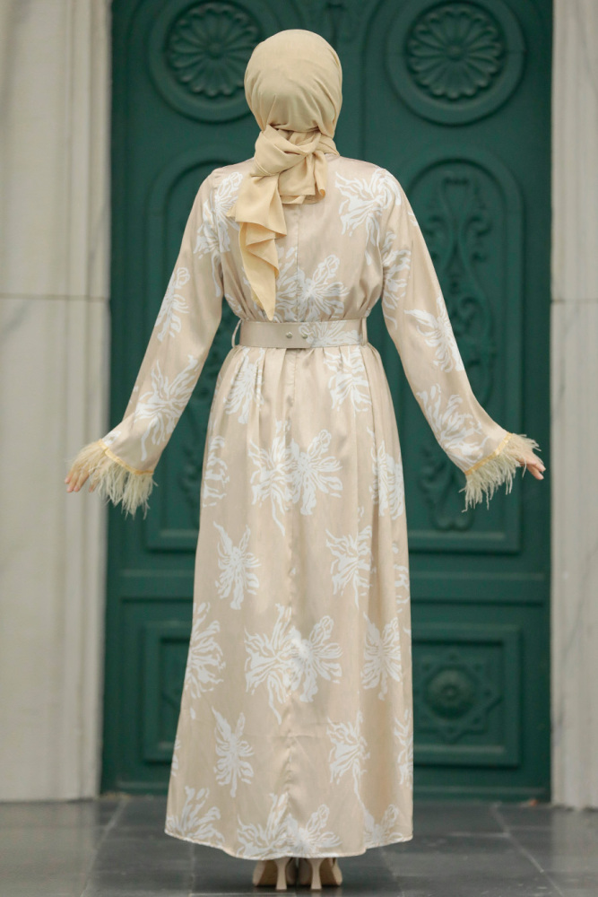 Beige Hijab Maxi Dress 77301BEJ - 3