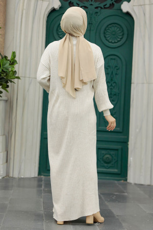 Neva Style - Beige Hijab Maxi Knitwear Dress 4852BEJ - 3