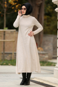 Neva Style - Beige Hijab Trico Tunic 1632BEJ - Thumbnail