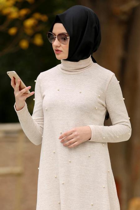 Neva Style - Beige Hijab Trico Tunic 1632BEJ - 3