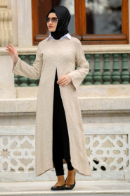Neva Style - Beige Hijab Trico Tunic 2885BEJ - Thumbnail